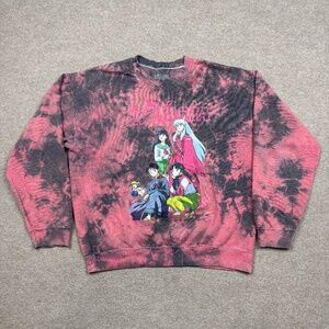 INUYASHA Sweatshirt Men's Size L Red Tie Dye Anime Pullover Graphic Tee Casual